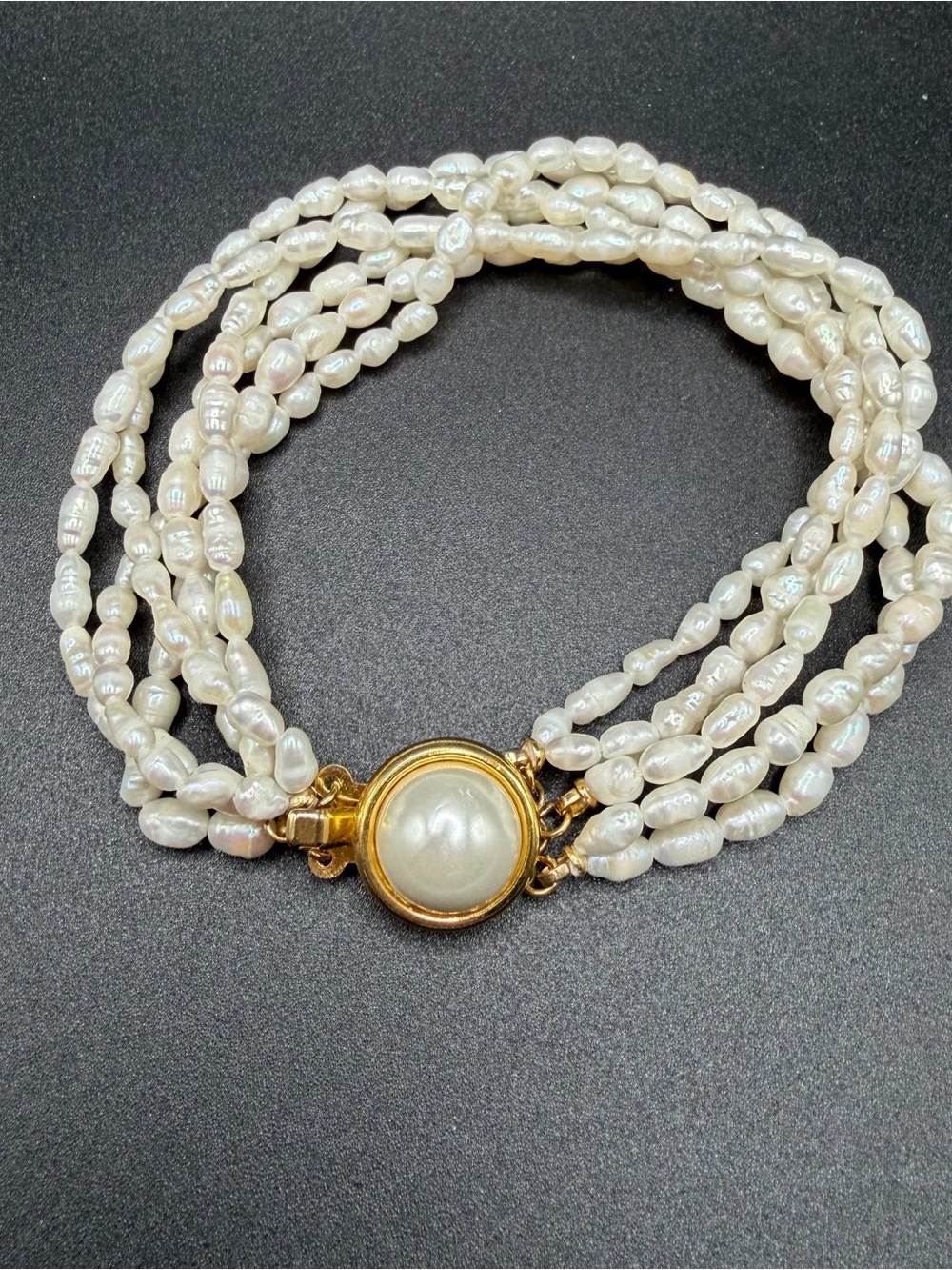 Freshwater Pearl Multistrand Bracelet #A151  appx 8” 6 strands gold tone